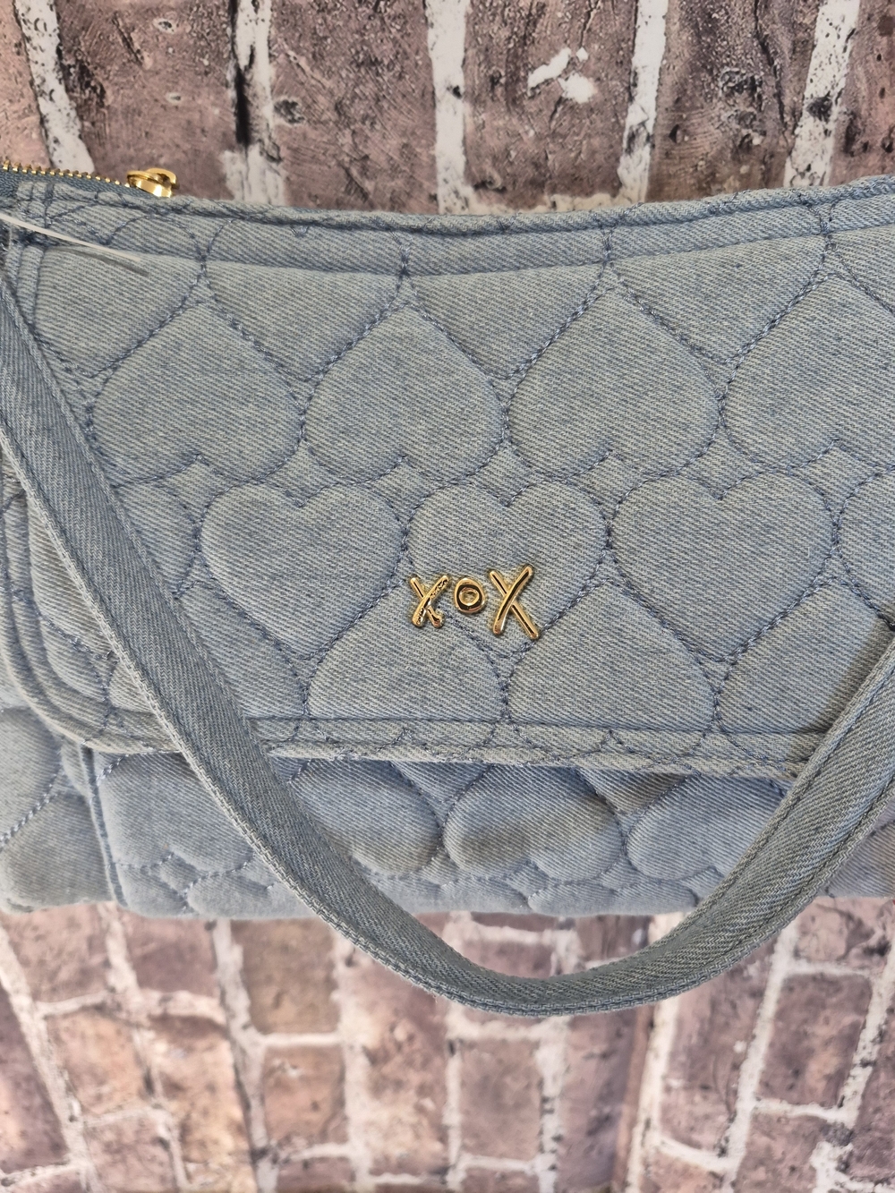 Betsey Johnson Denim Quilted Heart Crossbody Bag XOX With Bandana - Picture 5 of 16